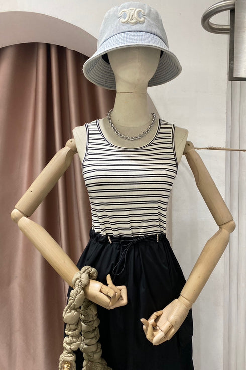 MATINEE Color Contast Sleeveless Adjustable Waist Drawstring Dresses